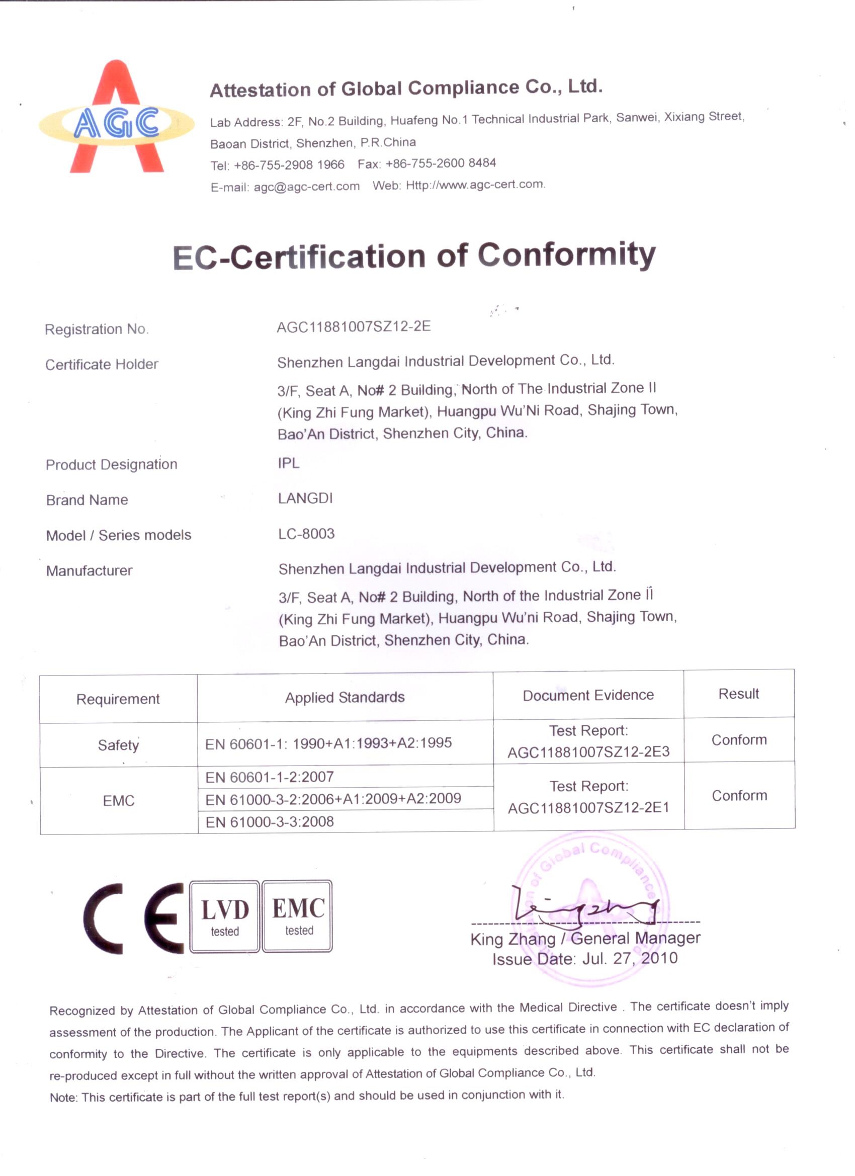 Porcellana Shenzhen Langdai Industrial Development Co., Ltd. Certificazioni